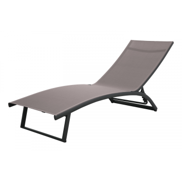 Chaise longue en aluminium, 5 positions, avec roulettes, taupe