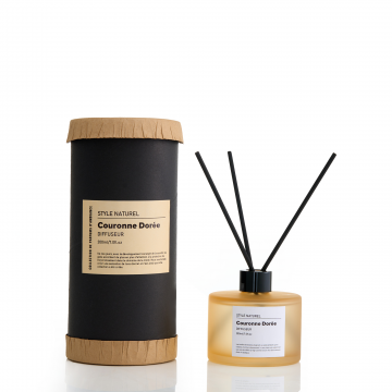 Diffuseur 200ml, flacon en verre fumé, 7 bâtonnets de roseau, dans une boîte faite main - Couronne D