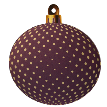 Boule de Noël bordeau et dorée à pois, diamètre 19cm, épaisseur 5mm
