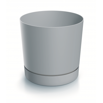 Pot en plastique ´TUBO P´ avec soucoupe intégrée, D13 x H13, gris