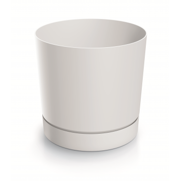 Pot en plastique ´TUBO P´ avec soucoupe intégrée, D24 x H24, blanc
