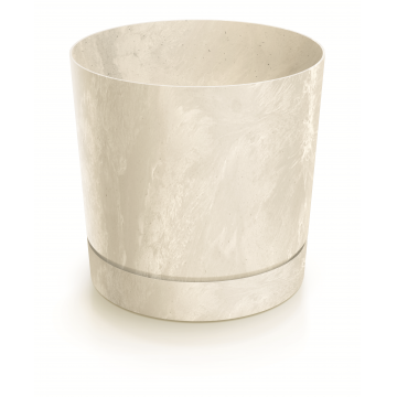 Pot en plastique ´TUBO P BETON´ avec soucoupe intégrée, effet béton, D11 x H11, crème