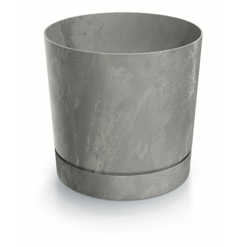 Pot en plastique ´TUBO P BETON´ avec soucoupe intégrée, effet béton, D11 x H11, gris