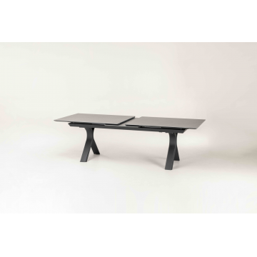 Table en pierre frittée avec rallonge, pieds aluminium thermolaqués, anthracite, 240/300x100x76 cm
