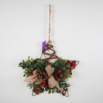 Etoile à suspendre avec branche de sapin artificiel et pives, D30cm 