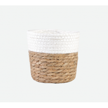Cache-pot TIMEA en jonc de mer, blanc et nature, D13,5 x H12,5