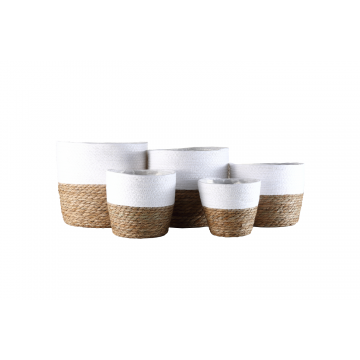 Cache-pot ARANA en jonc de mer, blanc et nature, D24 x H23