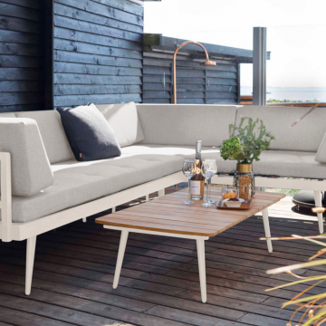 Table basse RIO en teck, armature alu beige, 120 x 60 x H35