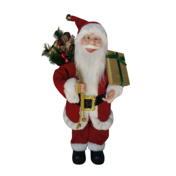Père Noël rouge et blanc avec cadeau, hauteur 60cm