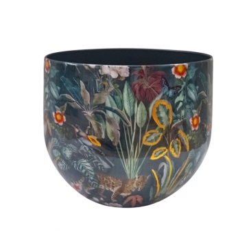 Pot en métal, motif jaguar, D33 x H28