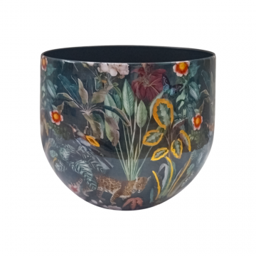 Pot en métal, motif jaguar, D23 x H21