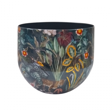 Pot en métal, motif jaguar, D20 x H16