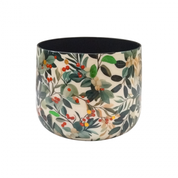 Pot en métal, motif holly, D14 x H13