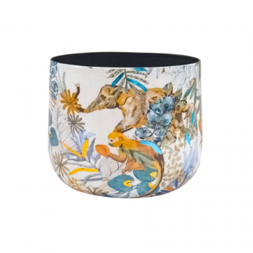 Pot en métal, motif singes, D22 x H18
