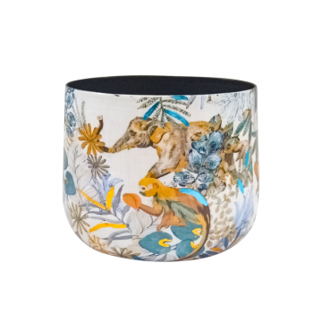 Pot en métal, motif singes, D11 x H11