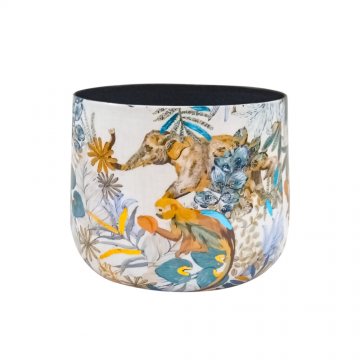 Pot en métal, motif singes, D9 x H8