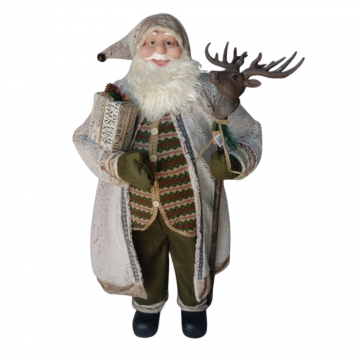 Père Noël blanc avec cadeau, hauteur 120cm