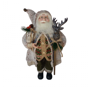 Père Noël blanc avec cadeau, hauteur 45cm