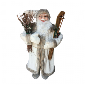 Père Noël blanc avec skis, hauteur 120cm