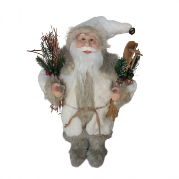 Père Noël blanc avec skis, hauteur 45cm
