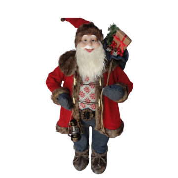 Père Noël rouge et brun avec lanterne, hauteur 120cm