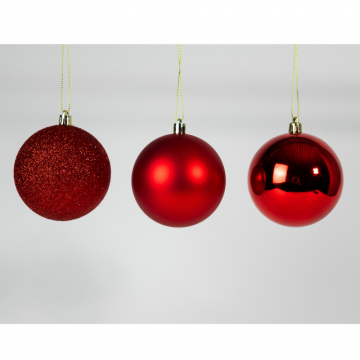 Boules de Noël en plastique, rouge, D8cm, set de 6 pièces