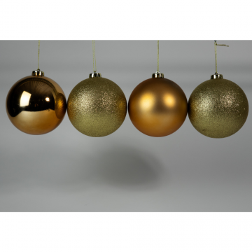 Boules de Noël en plastique, or, D12cm, set de 4 pièces