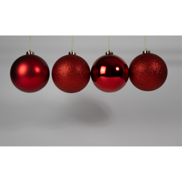 Boules de Noël en plastique, rouge, D12cm, set de 4 pièces