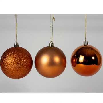 Boules de Noël en plastique, brun, D8cm, set de 6 pièces