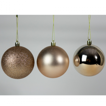 Boules de Noël en plastique, bronze, D8cm, set de 6 pièces