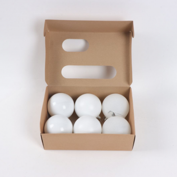Boules de Noël en plastique, blanc, D8cm, set de 6 pièces