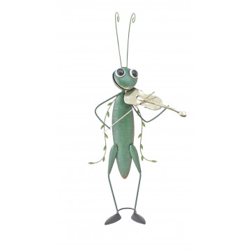 Sauterelle en métal avec violon, hauteur 107cm