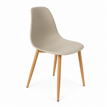 Chaise en plastique blanche, intéreur ou extérieur, avec pied en acier aspect bois