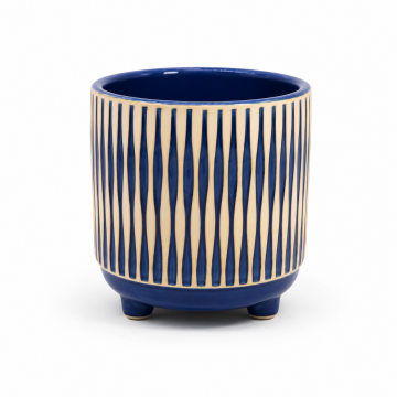 Pot en céramique décoré bleu 20x20x20 cm
