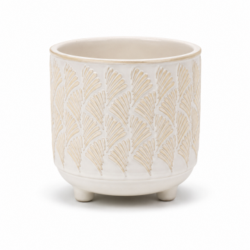 Pot en céramique décoré blanc 20x20x20 cm
