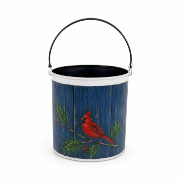 Seau en métal avec oiseau