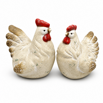 Poule/Coq en terre cuite 13x9x12 cm