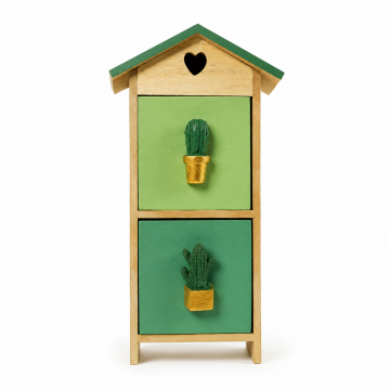 Bote avec 2 tiroirs, motif cactus