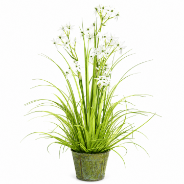 Graminée artificielle Allium, pot zinc, H79cm