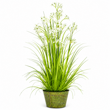 Graminée artificielle Allium, pot zinc, H114cm