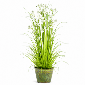 Graminée artificielle Allium, pot zinc, H135cm