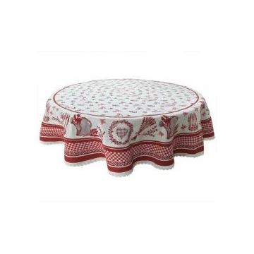 Nappe ronde en tissu rouge et blanc, diamètre 150 cm