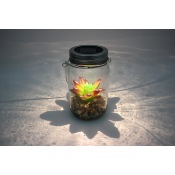 Bocal LED solaire avec décoration plante artificielle, blanc chaud, D8cm / H14cm
