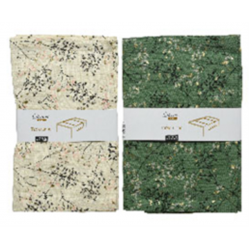 Chemin de table en coton avec motif branchage / Couleur crème ou vert / Dim. 150 x 40 cm