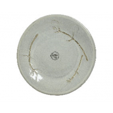 Assiette plate en terre cuite avec eucalyptus / Couleur gris brumeux / Dia. 23 x1.5 cm