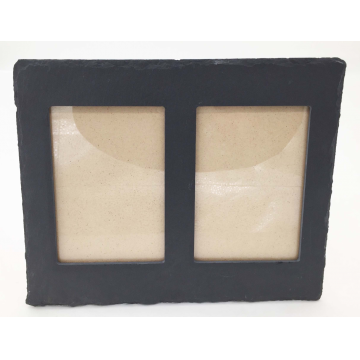 Cadre photo double en ardoise, dimensions 25 x 20 cm, épaisseur 1.6 cm.