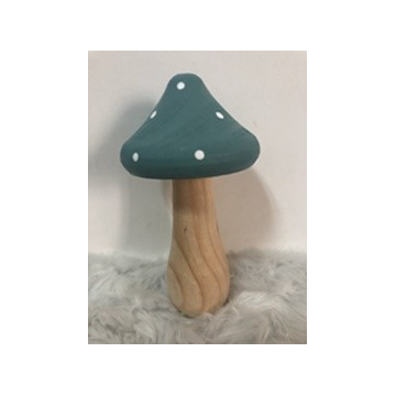 Champignon en bois, chapeau turquoise