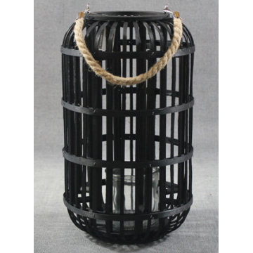 Lanterne en bois noire avec support verre, 24x41cm