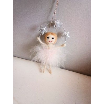 Figurine ange volant en laine cuite, 8x3x14cm