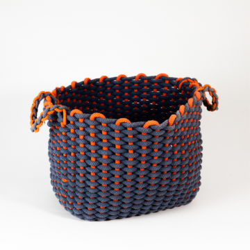 Panier de rangement en coton, orange et bleu (grand)